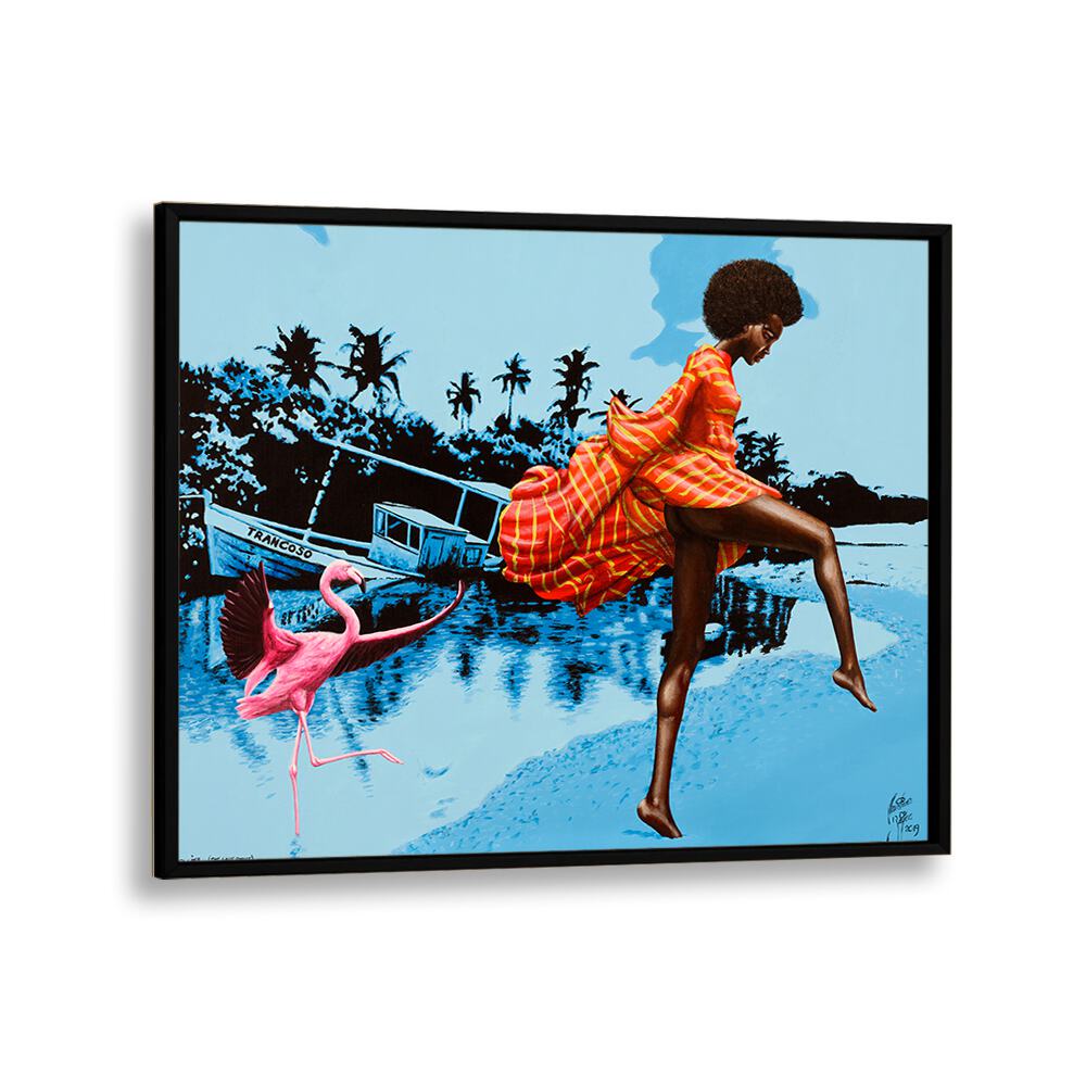 Vibrant LUSH LIFE, AFRICAN ART PAINTINGS by Christian Beijer, showcasing lively colors and culture in a framed piece.