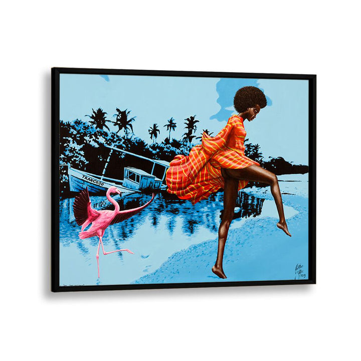 Vibrant LUSH LIFE, AFRICAN ART PAINTINGS by Christian Beijer, showcasing lively colors and culture in a framed piece.