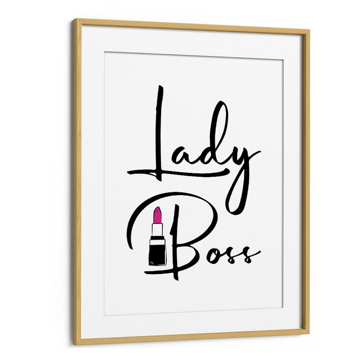 Stylish LADY BOSS II fashion poster by Martina, featuring bold lettering and lipstick accent in a chic frame.