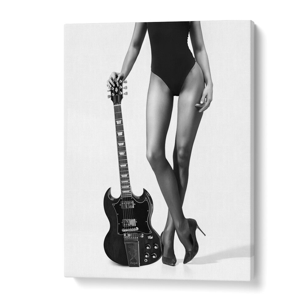 Elegant fine art from David Drake featuring the "LADY WITH THE GIBSON , PHOTOGRAPHY PRINTS" in striking black and white.