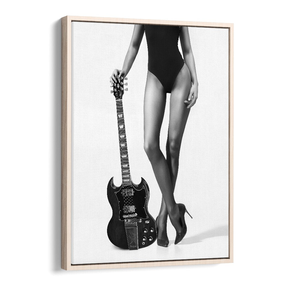 Elegant "Lady With The Gibson, Photography Prints" by David Drake showcases artful beauty and musical flair.