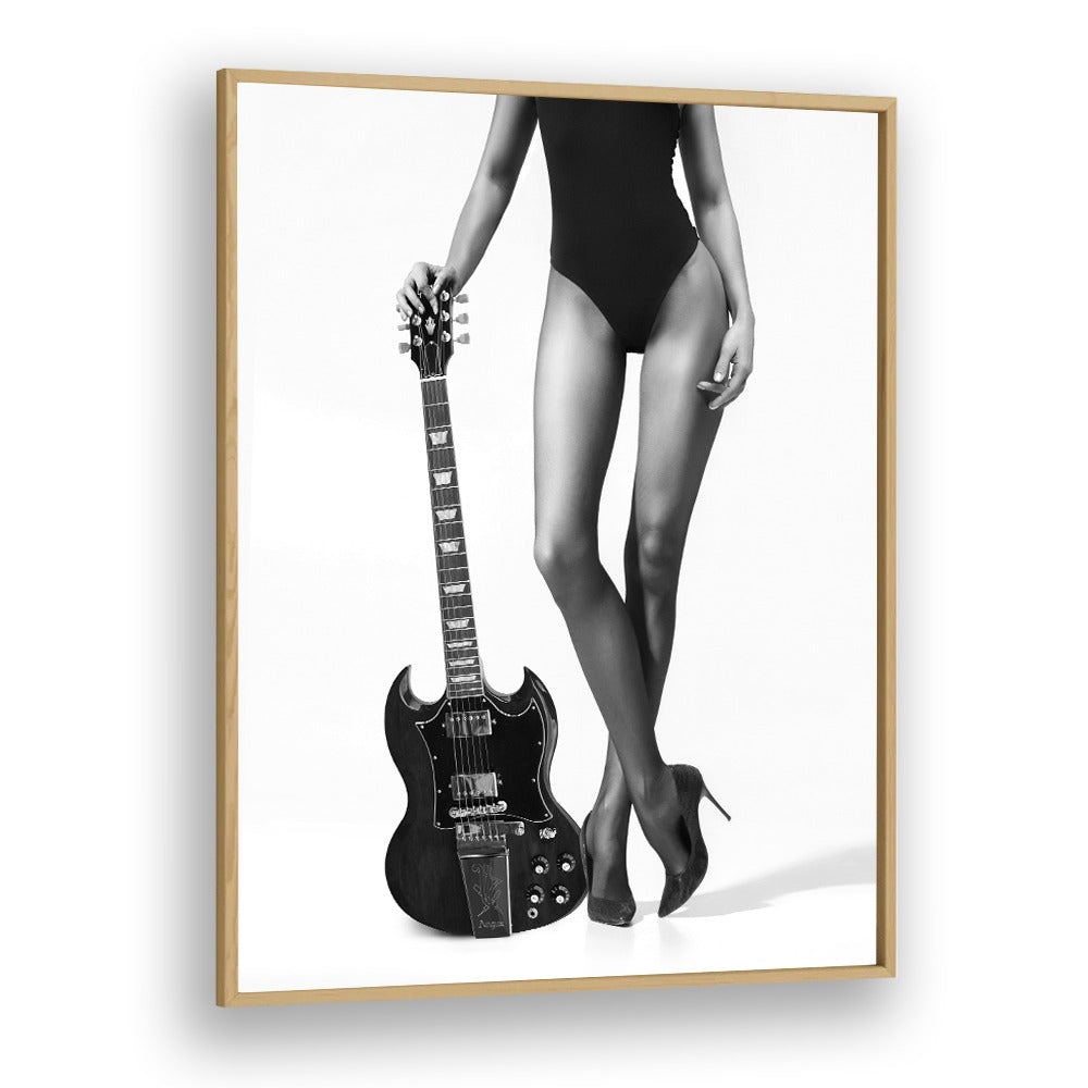 Elegant "LADY WITH THE GIBSON, PHOTOGRAPHY PRINTS" showcasing artistry by David Drake in a stylish oak frame.