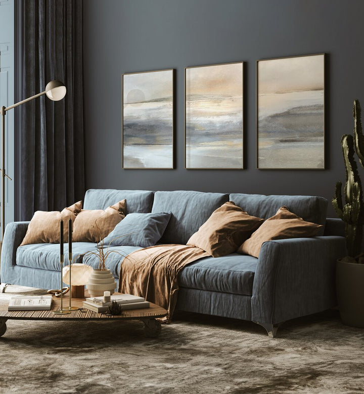 Transform your space with the LANDSCAPE ABSTRACTION SET, SET OF 3 PAINTINGS, offering tranquility and sophistication.