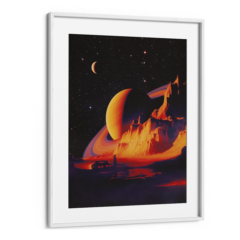 Stunning LANDSCAPE, SURREAL ART PRINTS by Taudalpoi, showcasing vibrant cosmic scenery in a sleek white frame.