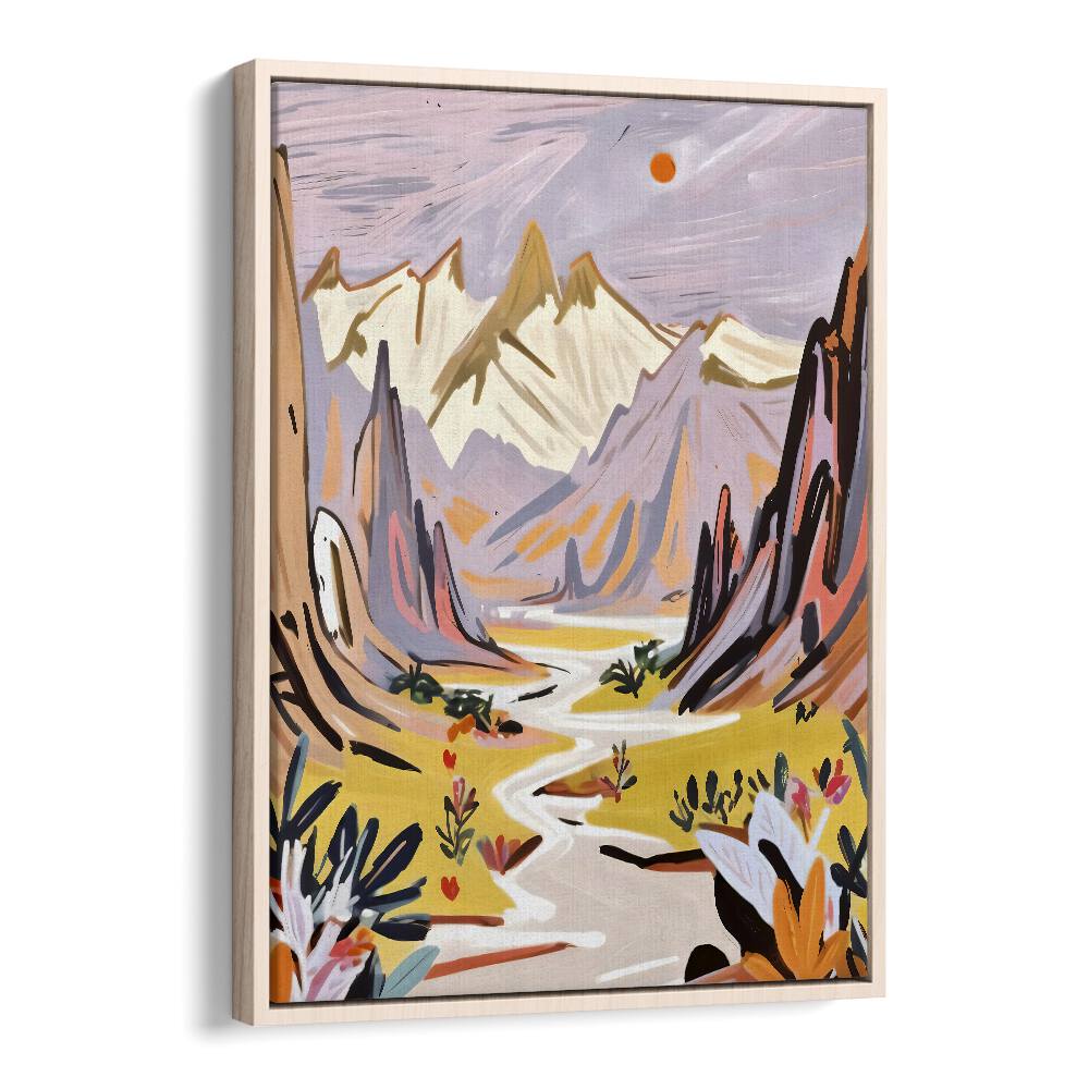 Stunning Lavender Mountains landscape painting by Uma Gokhale, showcasing serene lavender fields and majestic peaks.