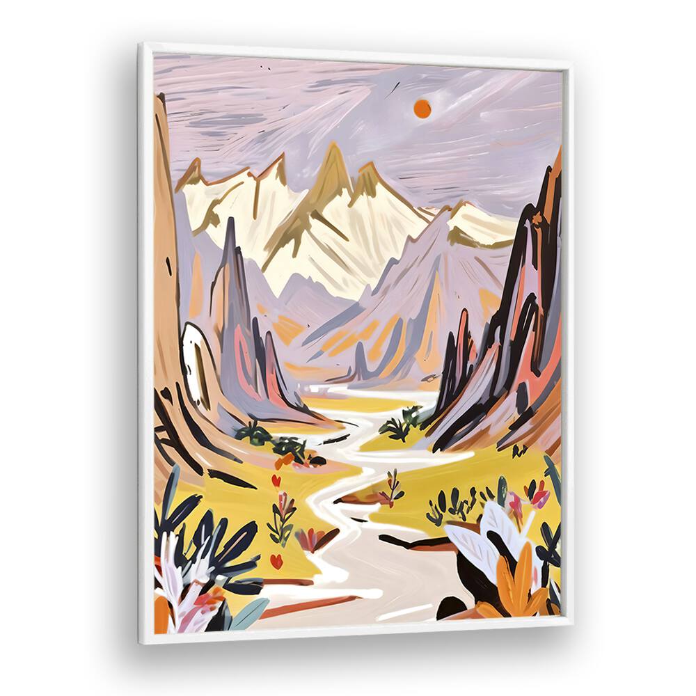 Serene LAVENDER MOUNTAINS, LANDSCAPE PAINTINGS by Uma Gokhale, showcasing tranquil beauty of nature in vibrant colors.