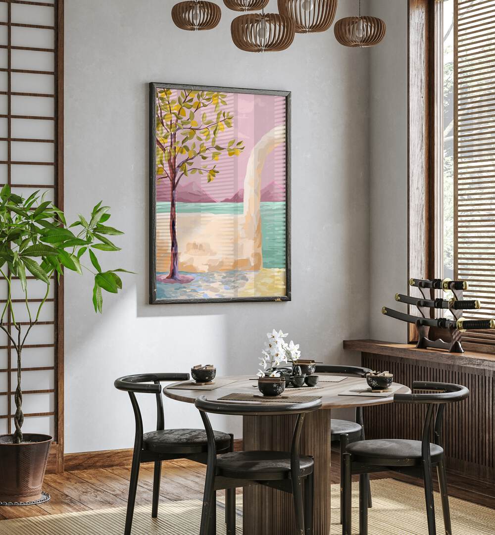Elegant LEMONTREE, LANDSCAPE PAINTINGS adorns a modern dining space, enhancing decor with vibrant artistry by Goed Blauw.