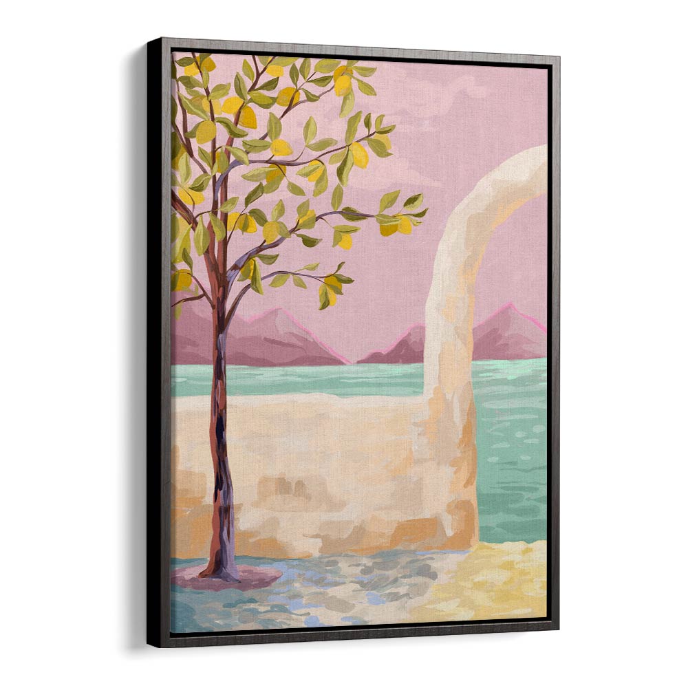 Elegant LEMONTREE, LANDSCAPE PAINTINGS in a black floater frame, perfect for enhancing your home decor by Goed Blauw.