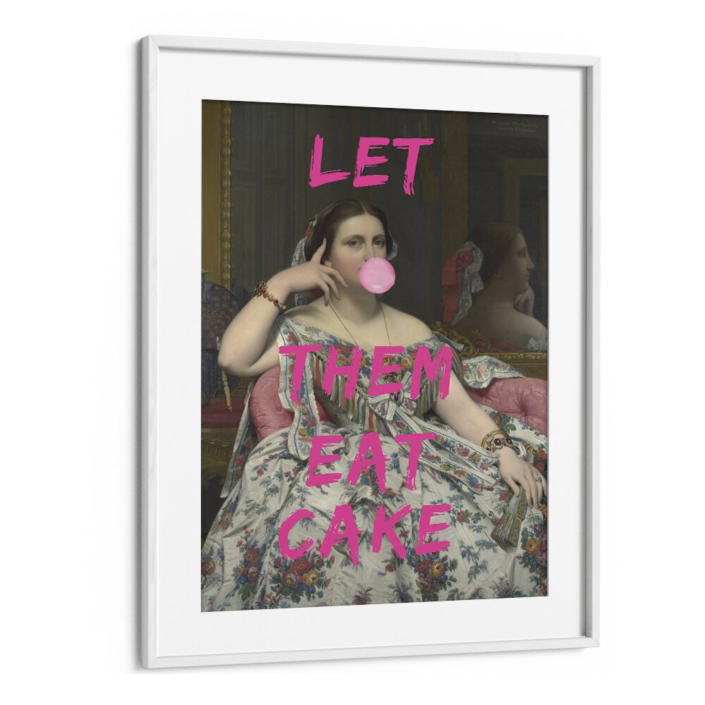 LET THEM EAT CAKE, ALTERED ART PRINTS showcase vibrant design in a chic white frame, perfect for elegant decor.