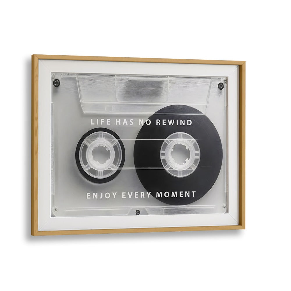 Stylish typography poster featuring "LIFE HAS NO REWIND, QUOTES" to inspire living in the moment, perfect for decor.
