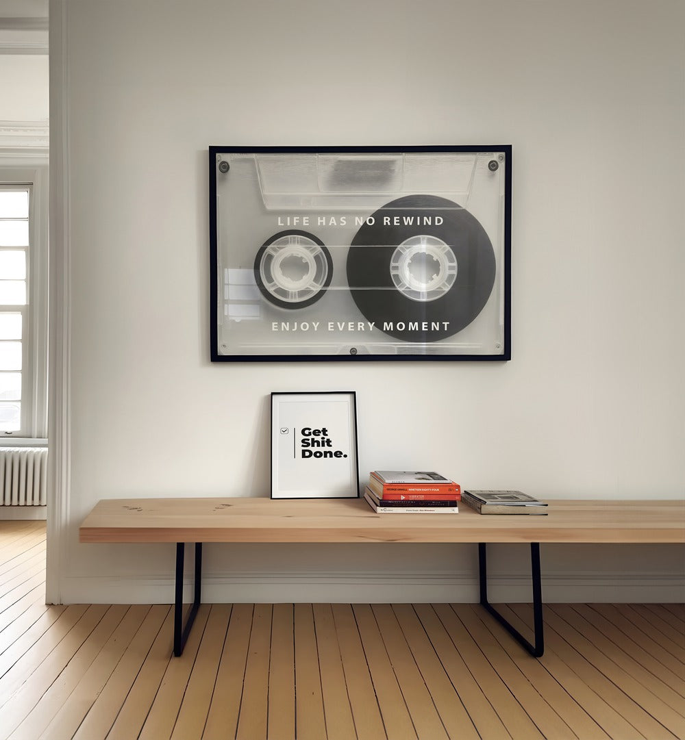 Transform your space with LIFE HAS NO REWIND, QUOTES typography posters that inspire you to cherish every moment.