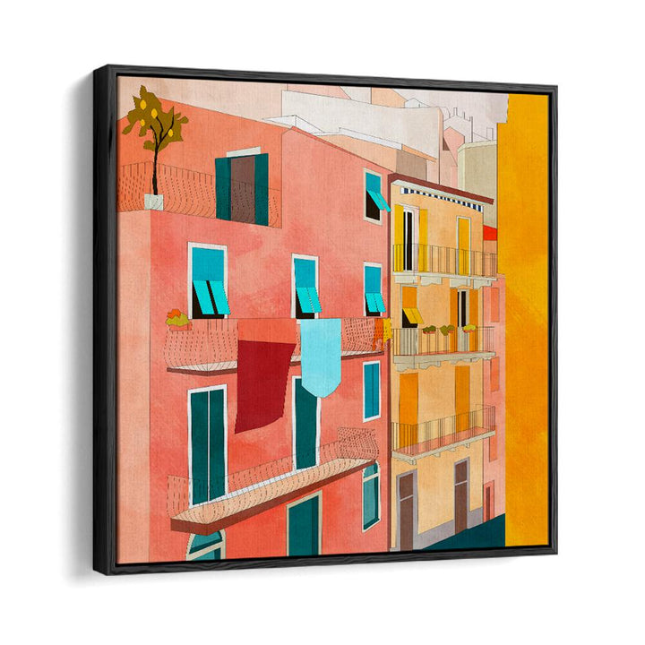 Colorful LITTLE ITALY HOUSES, LANDSCAPE PAINTINGS by Ana Rut Bre, showcasing charming Italian architecture in vibrant hues.