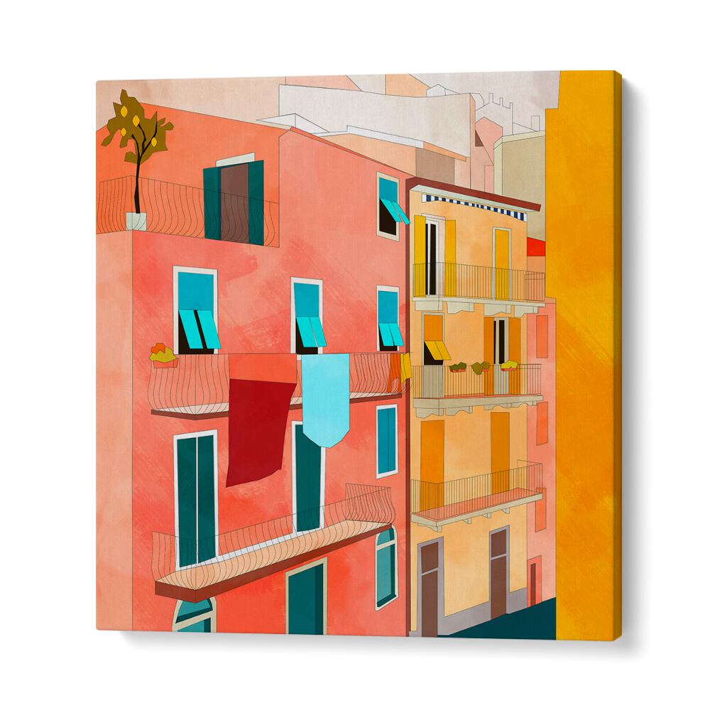 Vibrant LITTLE ITALY HOUSES, LANDSCAPE PAINTINGS by Ana Rut Bre showcase the charm of Italian architecture.