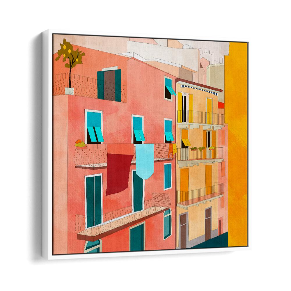 Vibrant LITTLE ITALY HOUSES , LANDSCAPE PAINTINGS by Ana Rut Bre enhance any space with Italian charm and color.