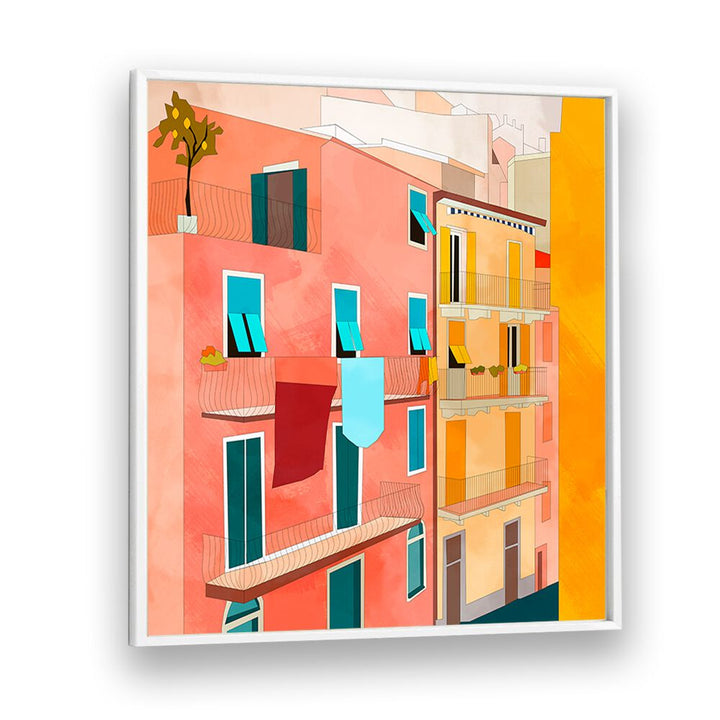 Vibrant LITTLE ITALY HOUSES, LANDSCAPE PAINTINGS by Ana Rut Bre showcase charming Italian architecture in vivid colors.