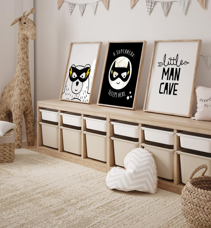 Transform your child's room with the LITTLE MAN CAVE, SET OF 3 PAINTINGS featuring fun, adventurous designs.