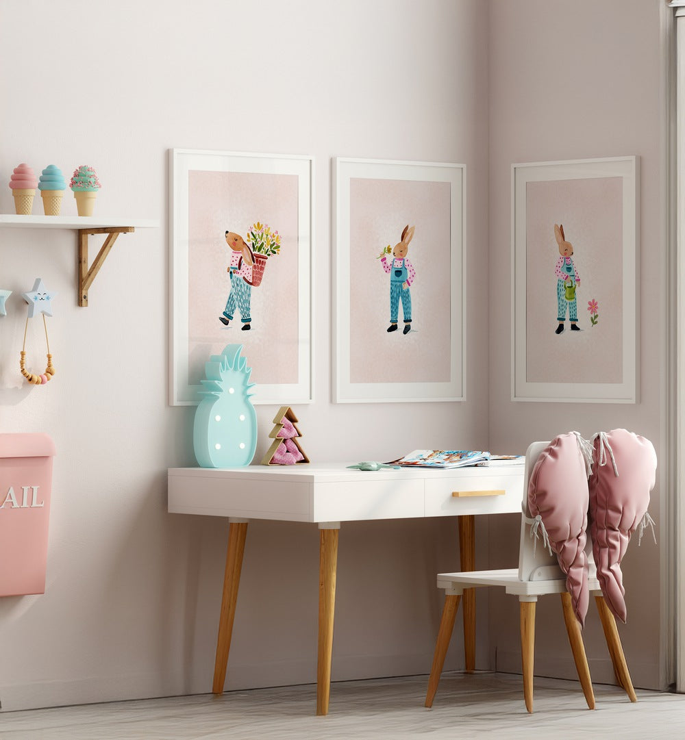 LITTLE GARDENERS SET, SET OF 3 PAINTINGS adds charm and creativity to your child's playroom or bedroom decor.