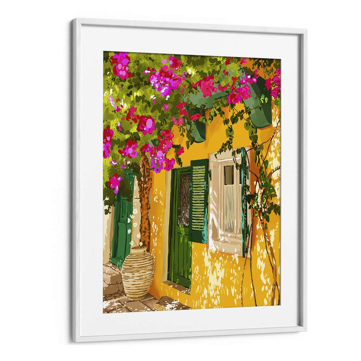 Vibrant "LIVING IN THE SUNSHINE ALWAYS, TRAVEL ART PRINTS" by Uma Gokhale in a stylish white frame. Perfect for decor.