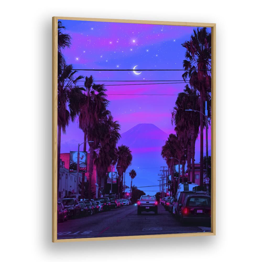 Vibrant LOFI CALI, SURREAL ART PRINTS by Ritvik Takkar capture dreamlike California streets at dusk.