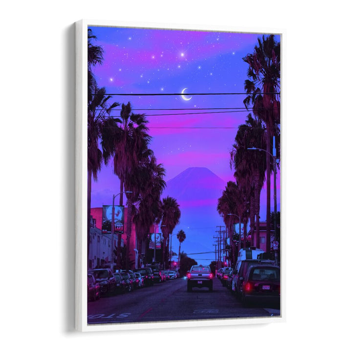 LOFI CALI, SURREAL ART PRINTS showcase a vibrant street scene under a dreamy sky, perfect for modern decor.