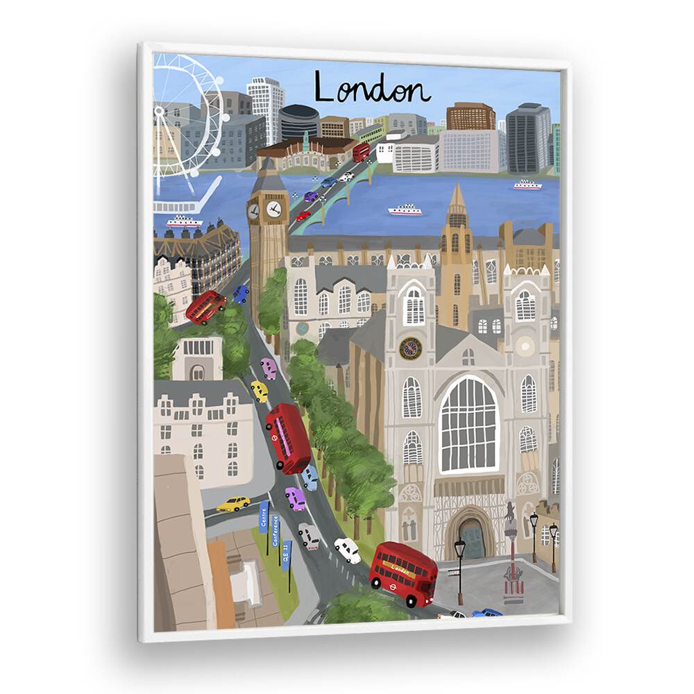 Stunning travel poster of London city with view of the Thames River and Big Ben, perfect for decor lovers.