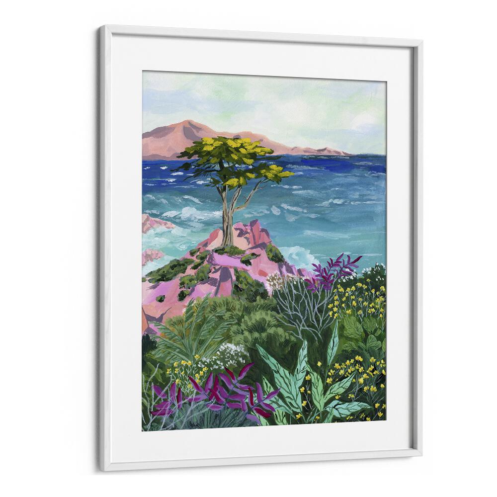 LONE CYPRESS, LANDSCAPE PAINTINGS by Sarah Gesek, showcasing vibrant coastal beauty in a framed art print.