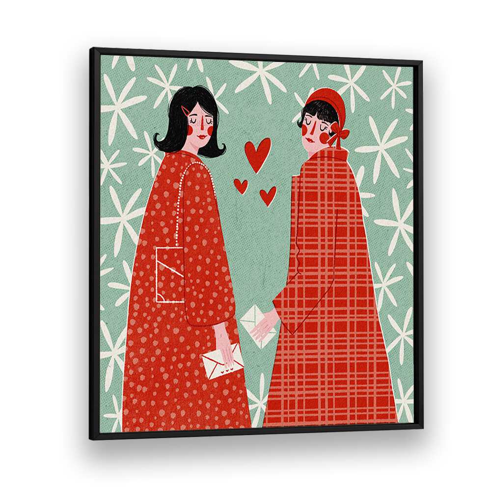 Stylish illustration from LOVE LETTERS, FASHION POSTERS by Julia Leister, featuring two women exchanging letters.