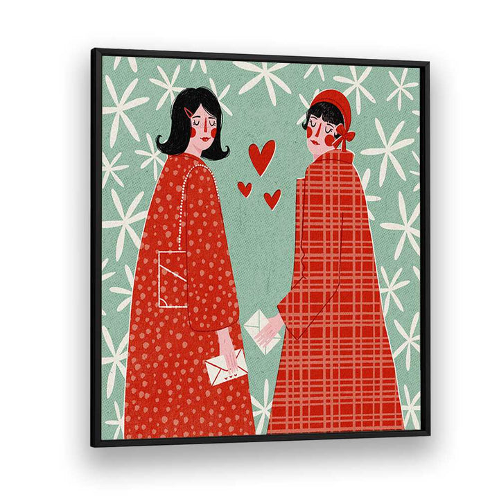 Stylish illustration from LOVE LETTERS, FASHION POSTERS by Julia Leister, featuring two women exchanging letters.