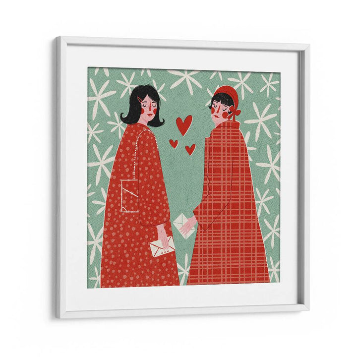 Unique illustration of women exchanging letters, perfect for your space—explore LOVE LETTERS, FASHION POSTERS.