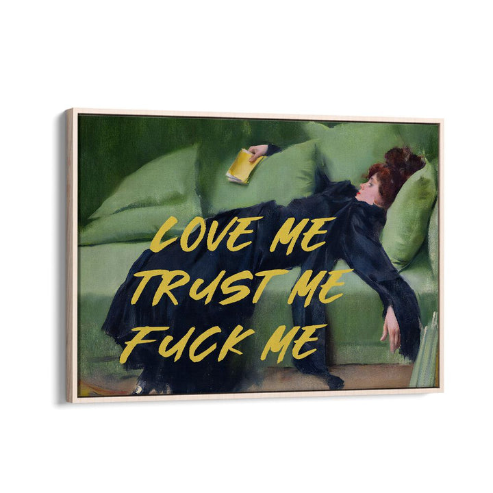 Striking LOVE ME II, ALTERED ART PRINTS by The Art Concept in a stylish oak wood floater frame for your space.