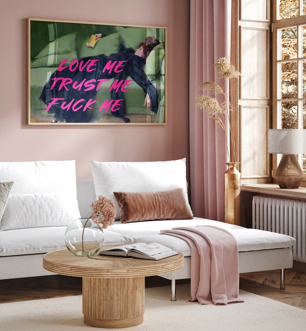 Elevate your decor with LOVE ME, ALTERED ART PRINTS featuring a striking design by The Art Concept.