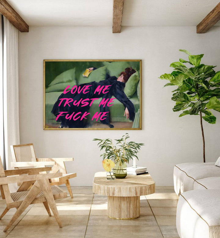 Vibrant "LOVE ME, ALTERED ART PRINTS" adds charm to any space, showcasing unique artistic expression by The Art Concept.