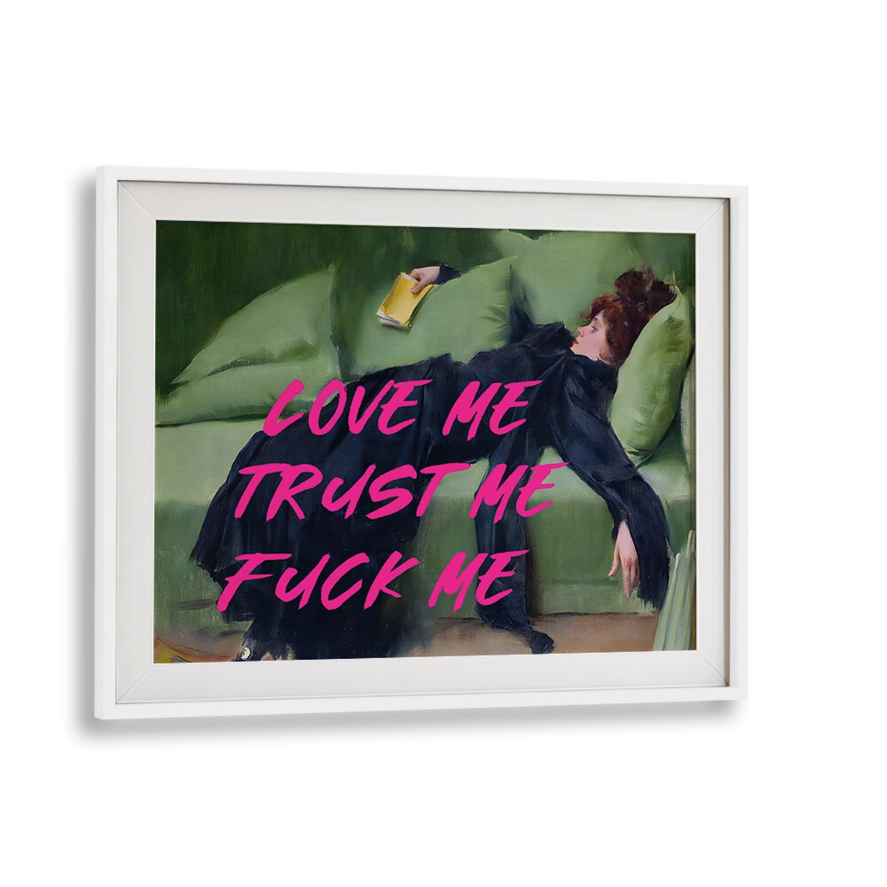 Exquisite "LOVE ME, ALTERED ART PRINTS" in a white frame, perfect for elevating your space with bold charm.