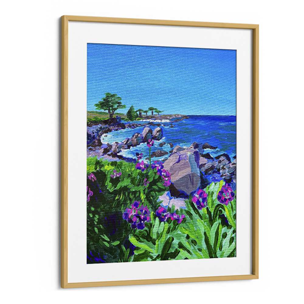 Vibrant Lovers Point landscape paintings by Key and Sea Creative showcase serene coastal beauty and floral details.