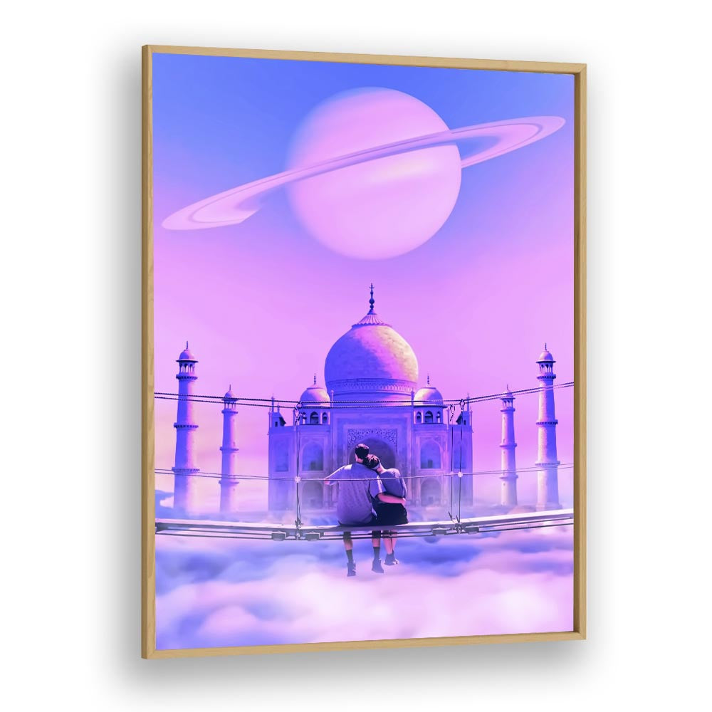 Captivating LOVERS POINT, SURREAL ART PRINTS by Ritvik Takkar showcase a dreamy scene with vibrant colors and romance.