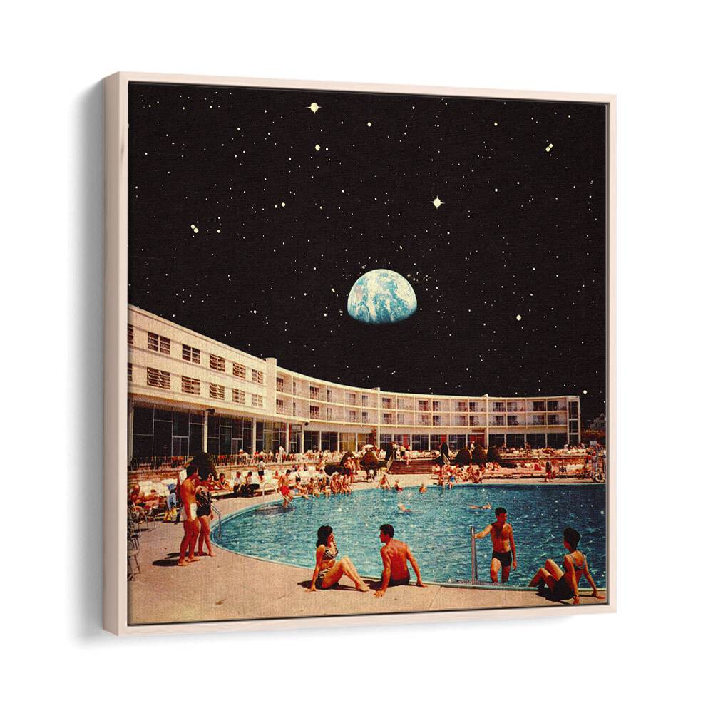 LUNAR POOL, SURREAL ART PRINTS by Taudalpoi blends cosmic elegance with a vibrant pool scene for creative spaces.