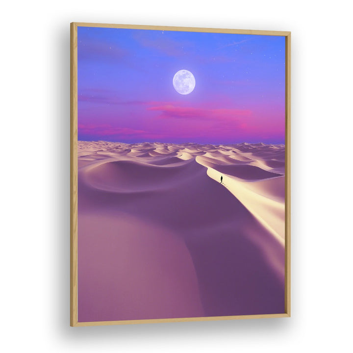 LUNAR SOLITUDE, SURREAL ART PRINTS by Ritvik Takkar features a dreamy desert landscape under a glowing moon.