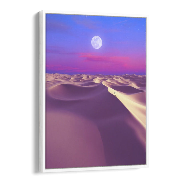 LUNAR SOLITUDE, SURREAL ART PRINTS features a dreamy desert landscape under a glowing moon by Ritvik Takkar.