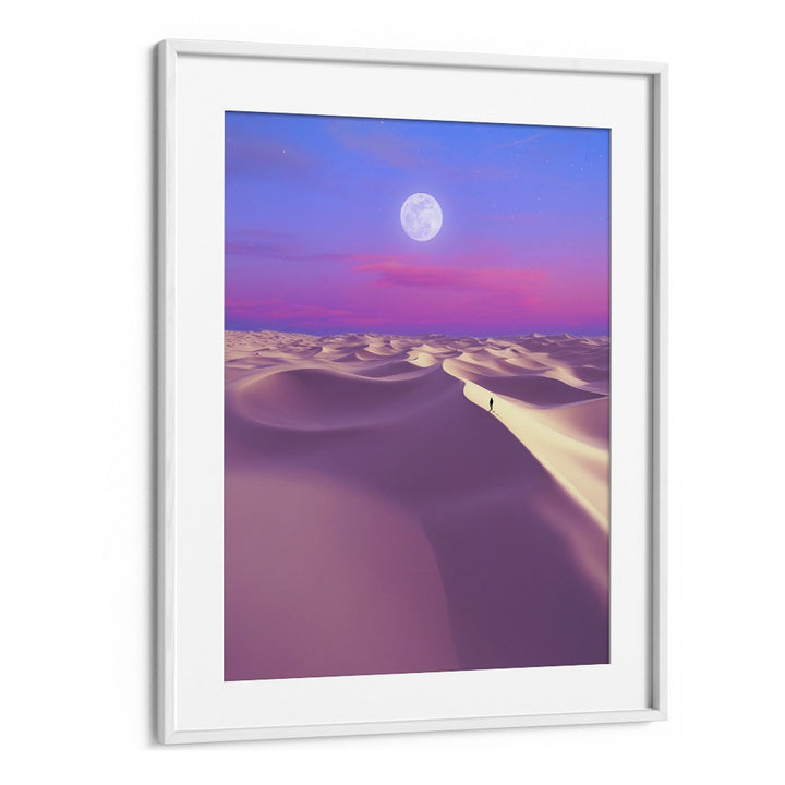 LUNAR SOLITUDE, SURREAL ART PRINTS showcase a dreamy landscape with a glowing moon, perfect for enhancing any decor.