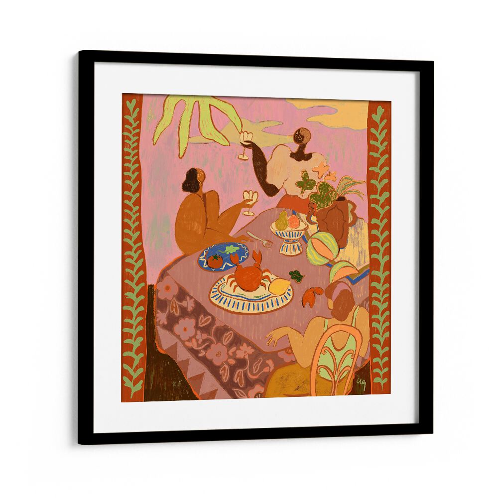 Vibrant LUNCH WITH LADIES, PORTRAITS wall art by Arty Guava, showcasing elegant figures at a colorful luncheon.
