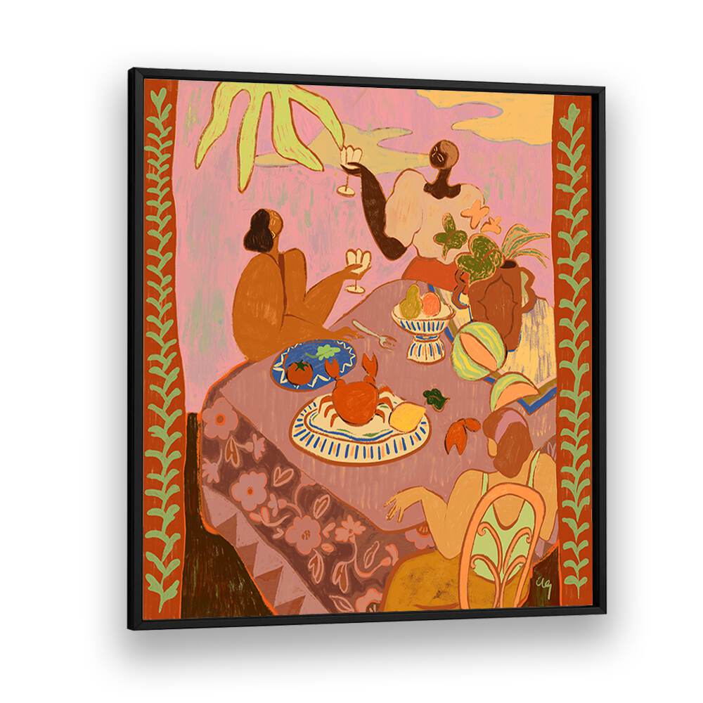 Vibrant wall art featuring "LUNCH WITH LADIES, PORTRAITS" by Arty Guava, perfect for elegant home decor.
