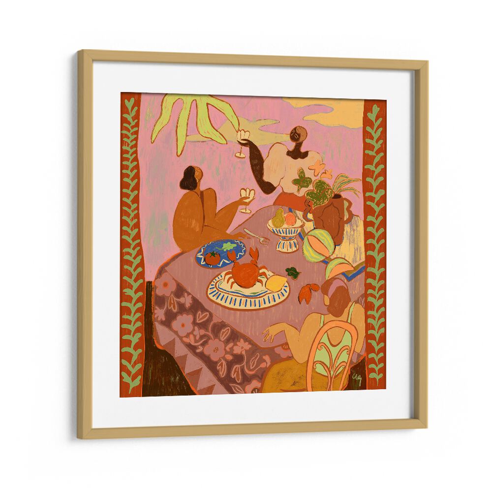 LUNCH WITH LADIES, PORTRAITS by Arty Guava features vibrant figures enjoying a delightful luncheon in modern art style.