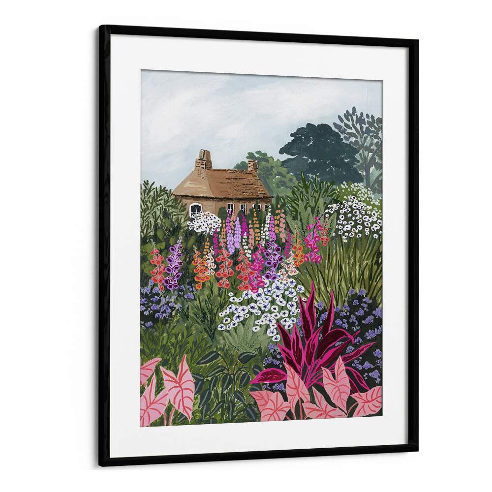 Captivating LUSH GARDEN, LANDSCAPE PAINTINGS by Sarah Gesek, showcasing vibrant flowers and a charming cottage scene.