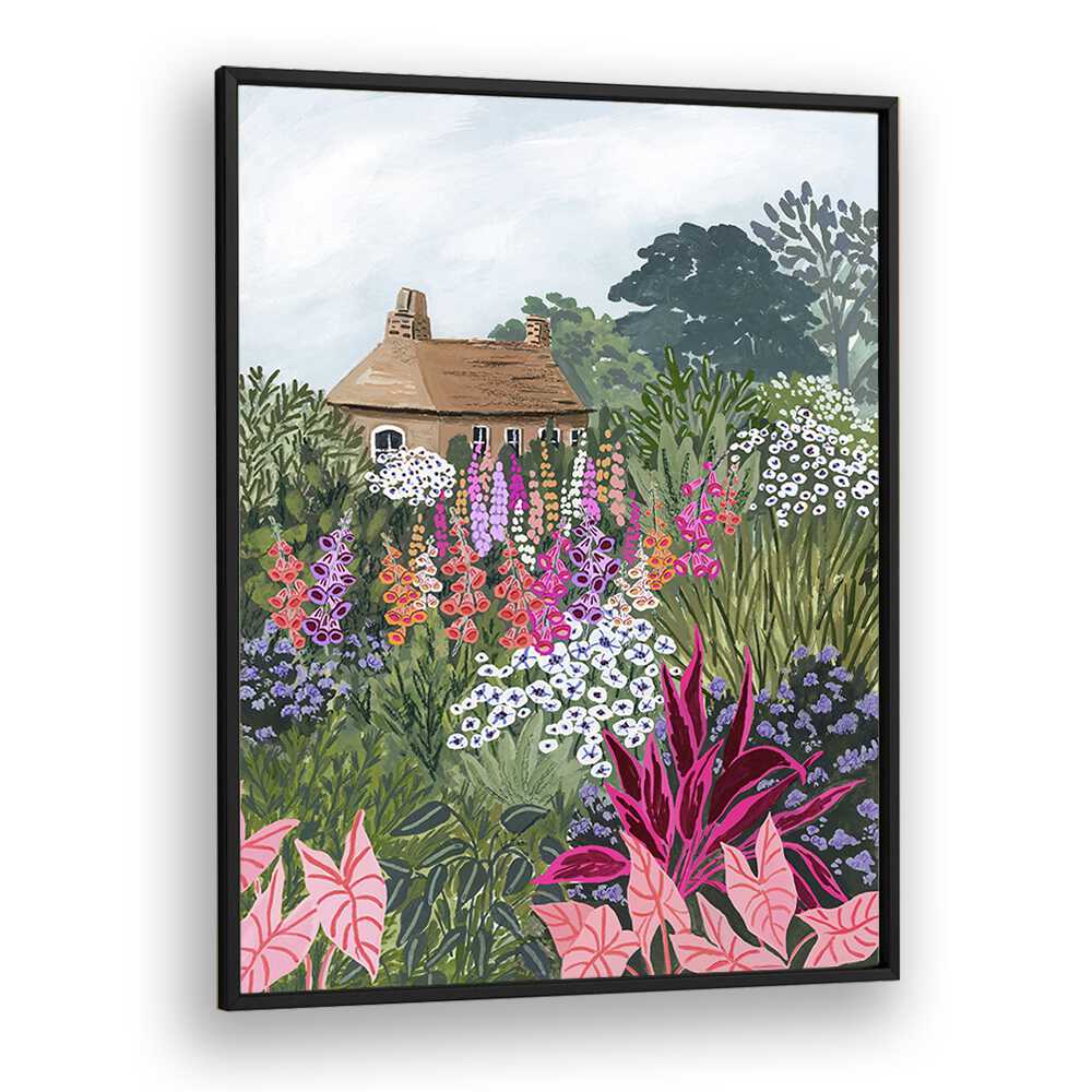Vibrant "Lush Garden, Landscape Paintings" by Sarah Gesek showcases a colorful floral scene, perfect for home decor.