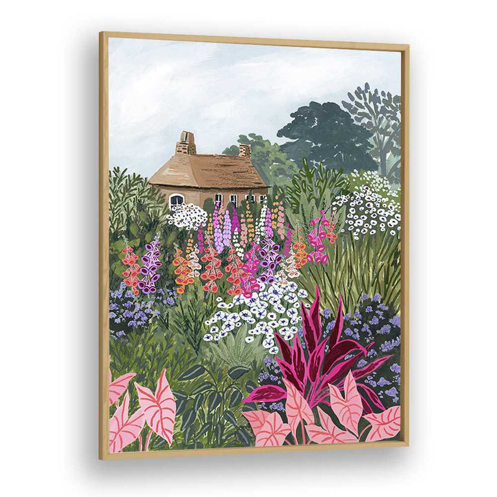 Stunning LUSH GARDEN, LANDSCAPE PAINTINGS by Sarah Gesek, featuring vibrant flowers and a charming cottage.