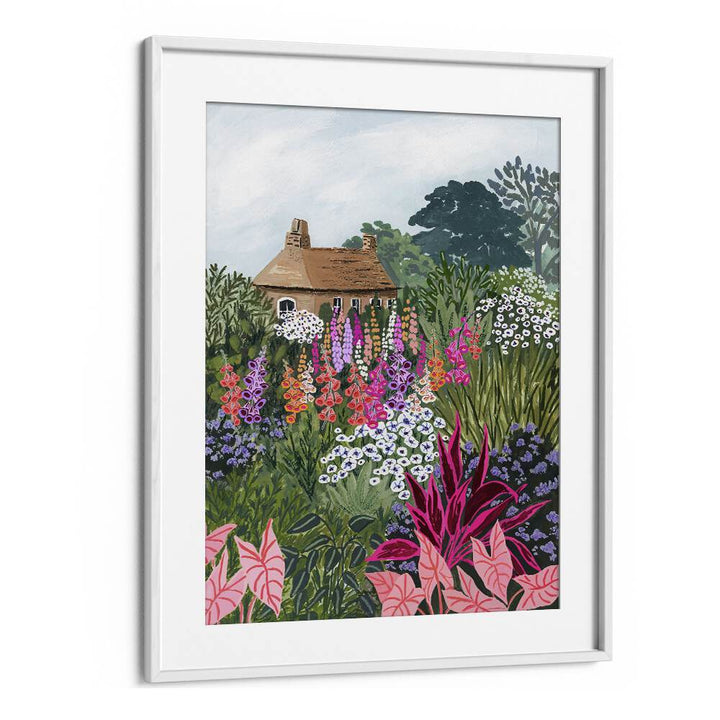 Captivating LUSH GARDEN, LANDSCAPE PAINTINGS by Sarah Gesek, featuring vibrant flowers and a charming cottage.