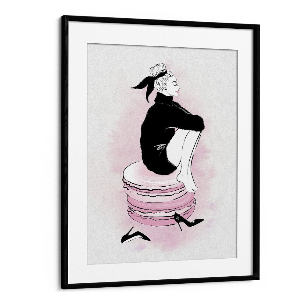 Framed MACARON GIRL, FASHION POSTERS art showcases elegance and whimsy, perfect for any stylish space.