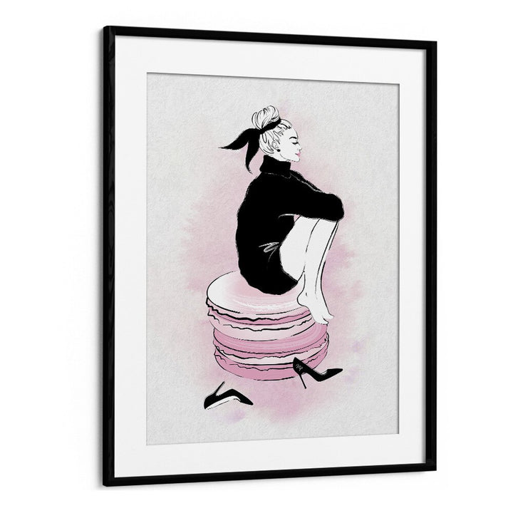 Framed MACARON GIRL, FASHION POSTERS art showcases elegance and whimsy, perfect for any stylish space.
