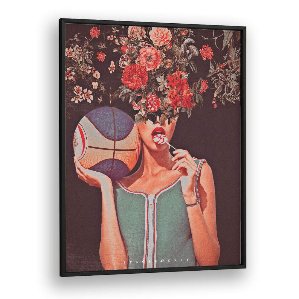 Surreal art print "MADE ME" by Space Rocket Art features floral elements and vibrant imagery, perfect for unique decor.