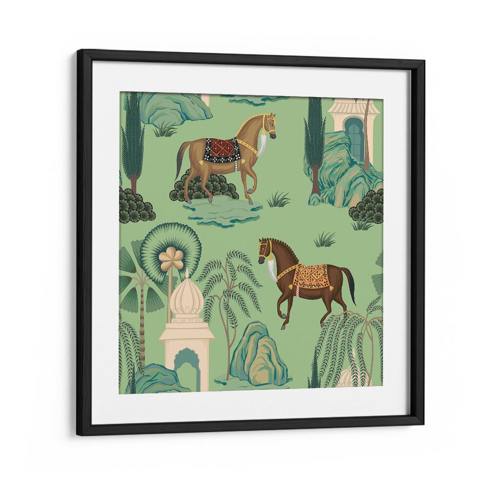 Majestic royal horses in motion featured in MAHARAJA'S PRIDE - ROYAL HORSES, INDIAN ART PAINTINGS collection.